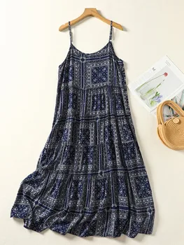 Retro Print Cotton Linen Svel ter Dr Women Summer Loose Lightweight Casual Linen Dr Comfortable Breathable 1