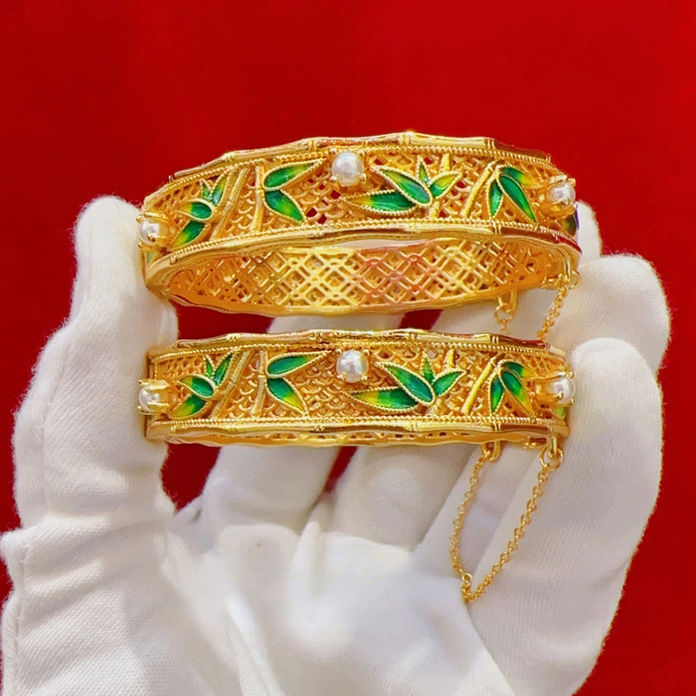 Exquisite Chinese Style Gold Enamel Bamboo Knot Pearl