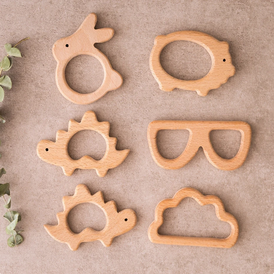 1PC Baby Wooden Teethers Food Grade Toys Wooden Animal Pig Rodent Flamingo Beech Wood Teething Bracelet Pendant teething toys baby teething toys