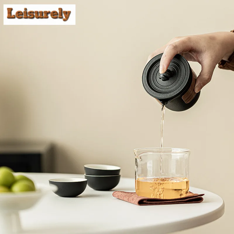 Zen Black Mountain Glass Portable Travel Tea Set Kit 1 Pot 3 Cups Tea Maker Filter Kit Stock Bags Teaware Supplies Decoration