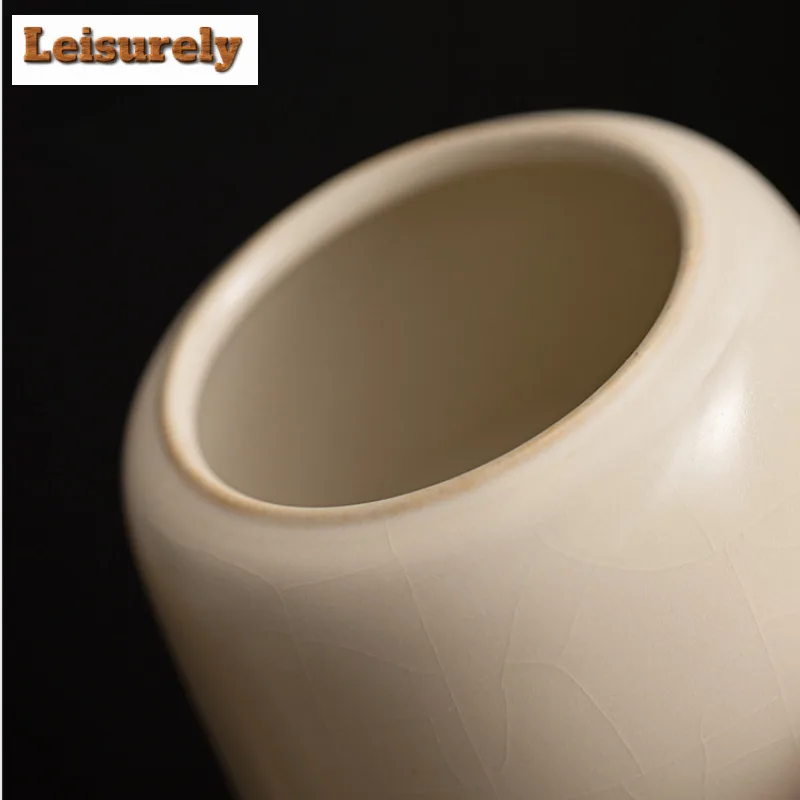 Cream Ru Kiln Porcelain Tea Box Organizer Moisture-proof Luxury Storage Tank Containers Tea Caddy Chinese Tea Set Decoration