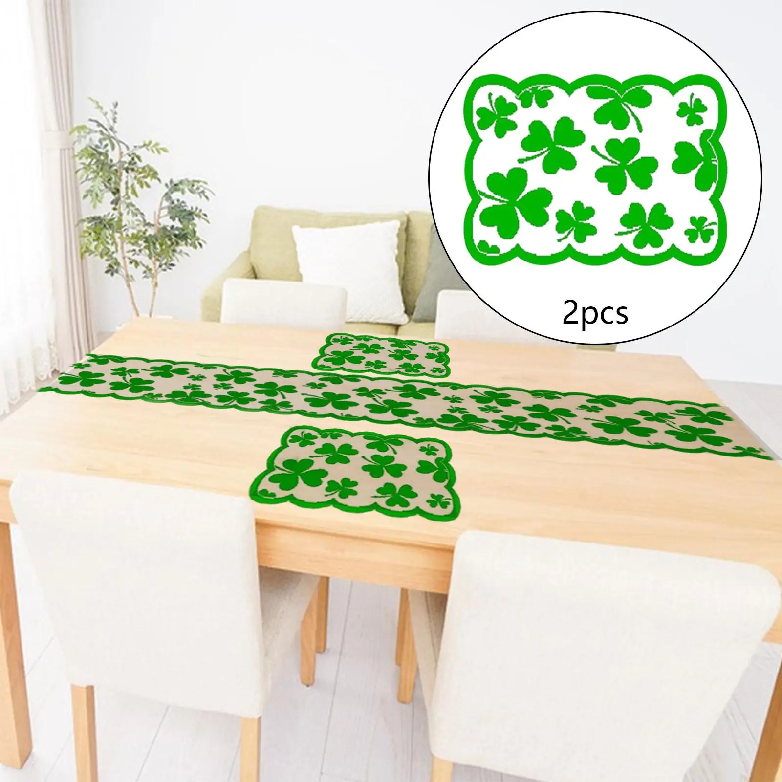 

2Pcs ST Patricks Day Decor Lace 45x30cm Durable Placemats Place Mats Green for Holiday Dinner Indoor Dining Table Bar Home