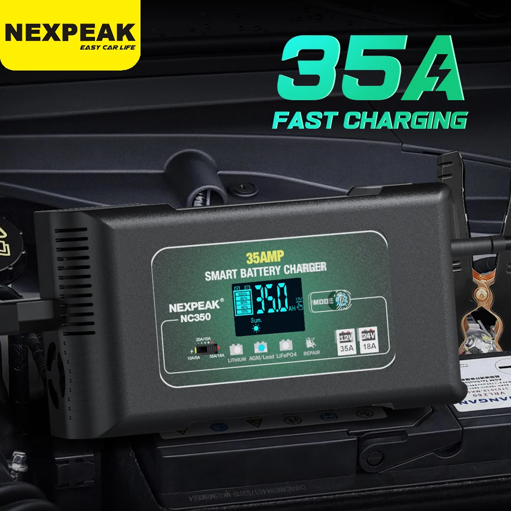 35A Auto Batterie Ladegerät Puls Reparatur LCD Display Smart Schnelle  Ladung für Auto Moto Lkw Blei Säure Lithium LiFePO4 Batterien