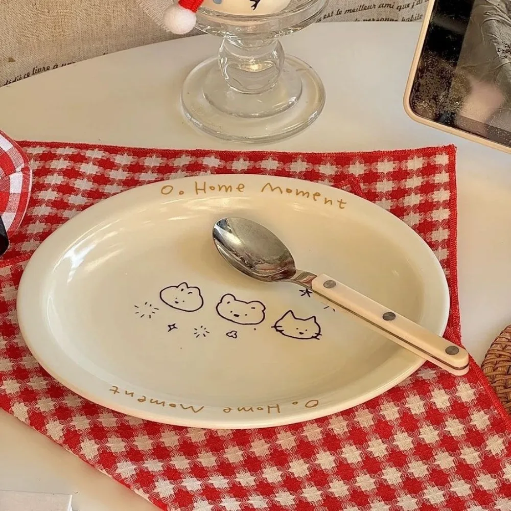 Cream Cat Oval Plate,Korean Plate,Tableware Cutlery Trays,Ceramic Dish Serving,Household Dessert Sushi Breakfast Fruit Plates 3