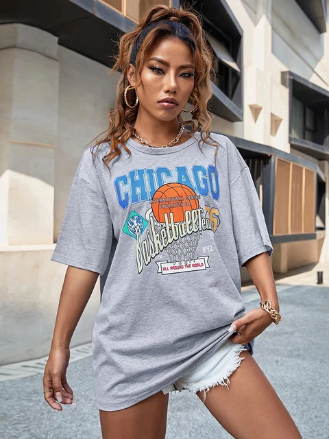 Chicago Letter Print Oversized Retro College T-Shirt Fashion Sports Graphic Tee  Shirt Woman Vintage Streetwear Tshirt Grunge Top - AliExpress