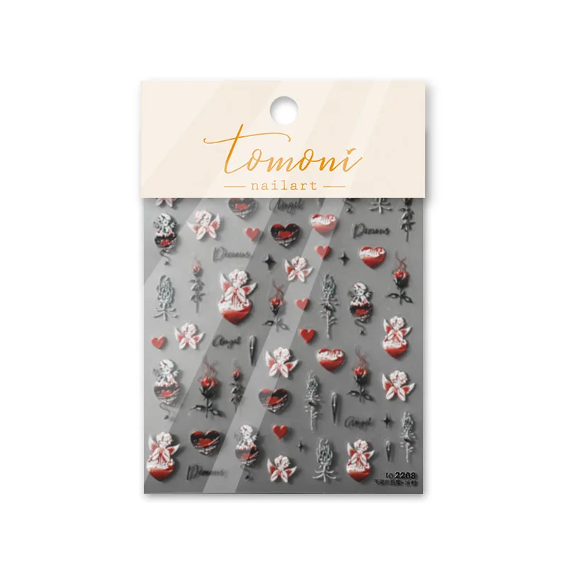 1 Sheet 5D Realistic Relief Withered Rose Angel Devil Demons Dark Doll Adhesive Nail Art Stickers Decals Manicure Ornaments 6