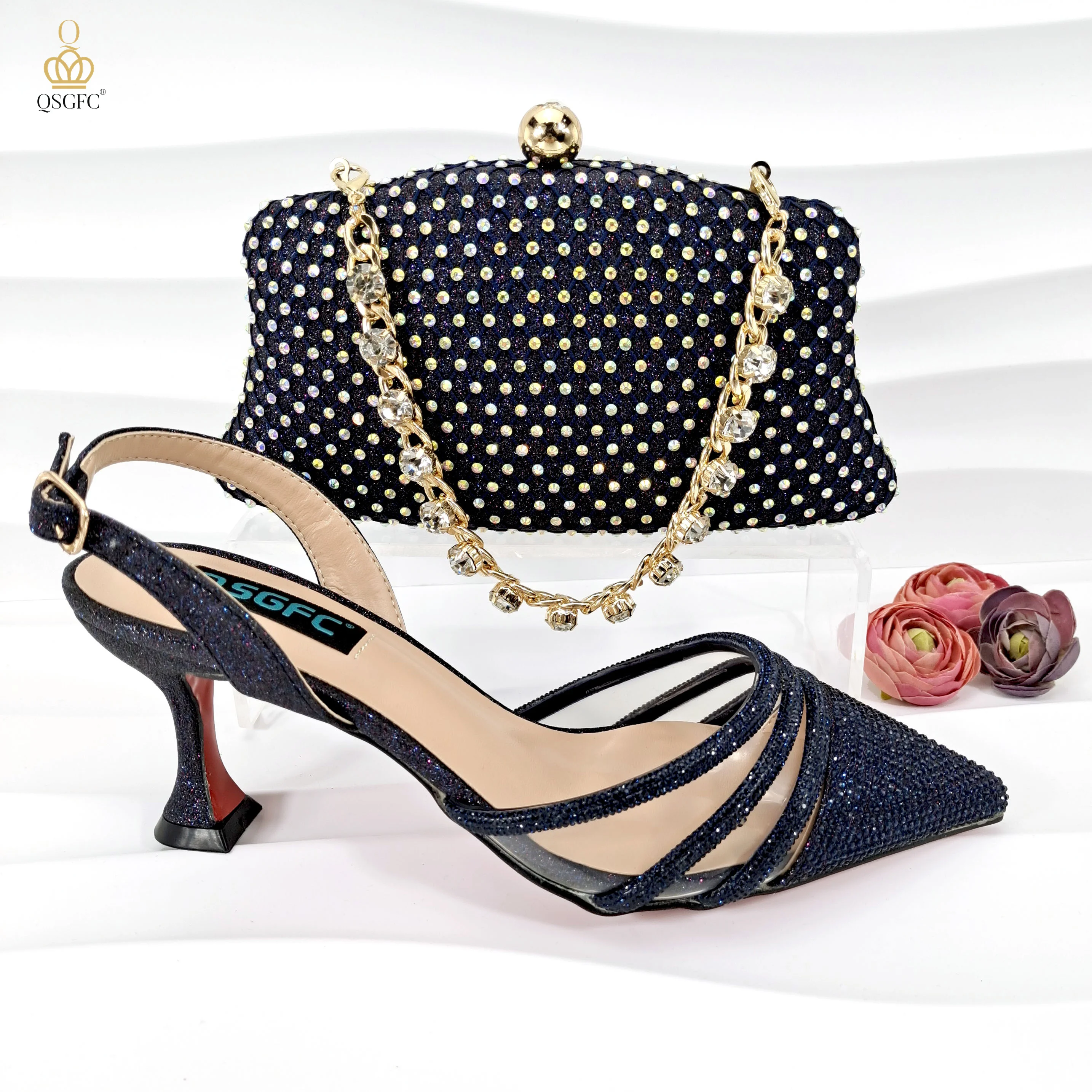 European Latest Design Navy Blue Sandals Nigerian Wedding