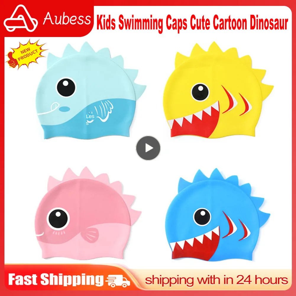 

New Kids Swimming Caps Cute Cartoon Dinosaur Boys Girls Swim Cap Soft Silicone Waterproof Children Swimming Cap Hat High Elastic