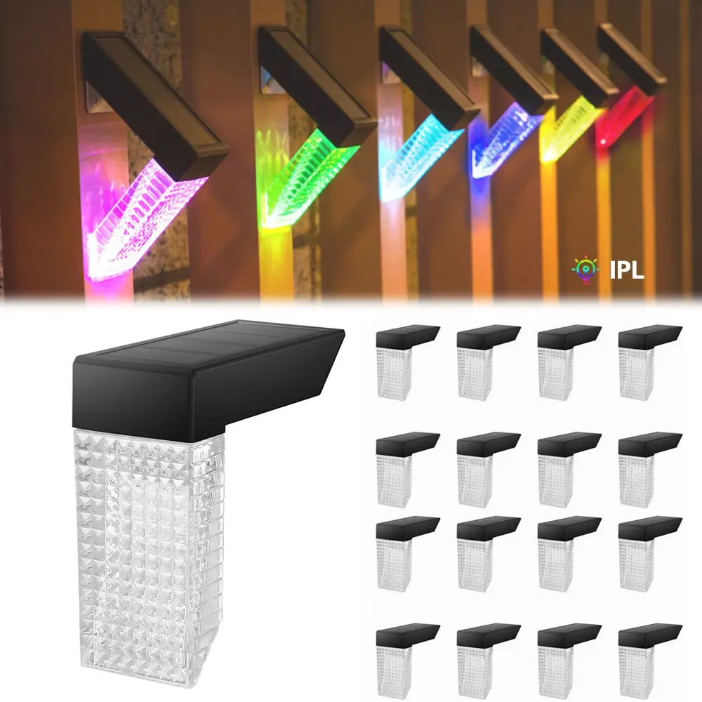 

8 шт., водонепроницаемые светодиодные Настенные светильники RGB на солнечной батарее