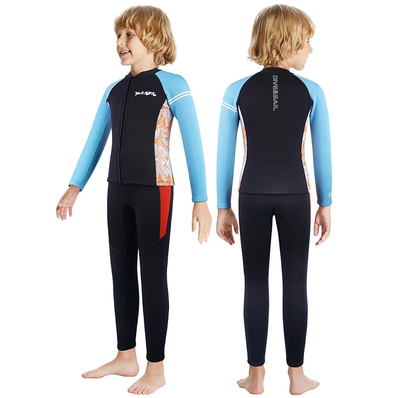 

2.5mm Neoprene Diving Suit for Kids Boys Surfing Wetsuit Two Pieces Scuba Bathing Suits Top and Pant Child Keep Warm Snorkeling