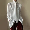 Freeacy Urban Women's Elegant Solid Color Blouse High Neck Long Sleeves Loose Fit Shirt Top Office Ladies Simple Work Shirts