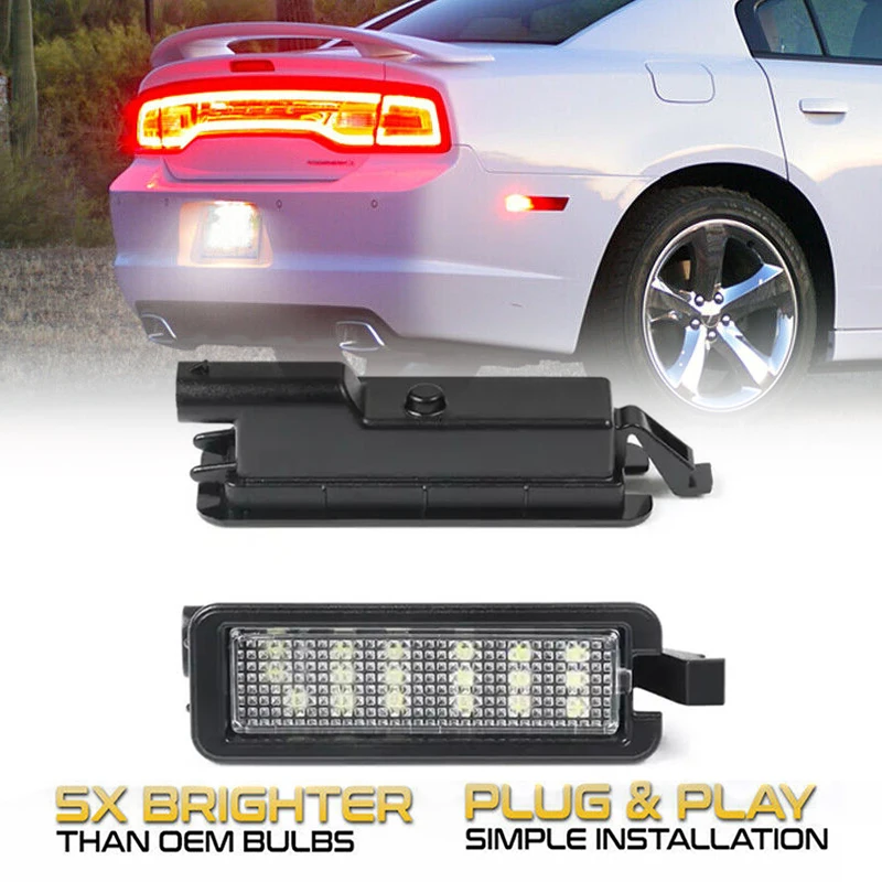 

For 2015-2019 Dodge Charger Challenger Chrysler 300 Pacifica Jeep Compass 6000K White LED License Plate Light Lamp Assembly