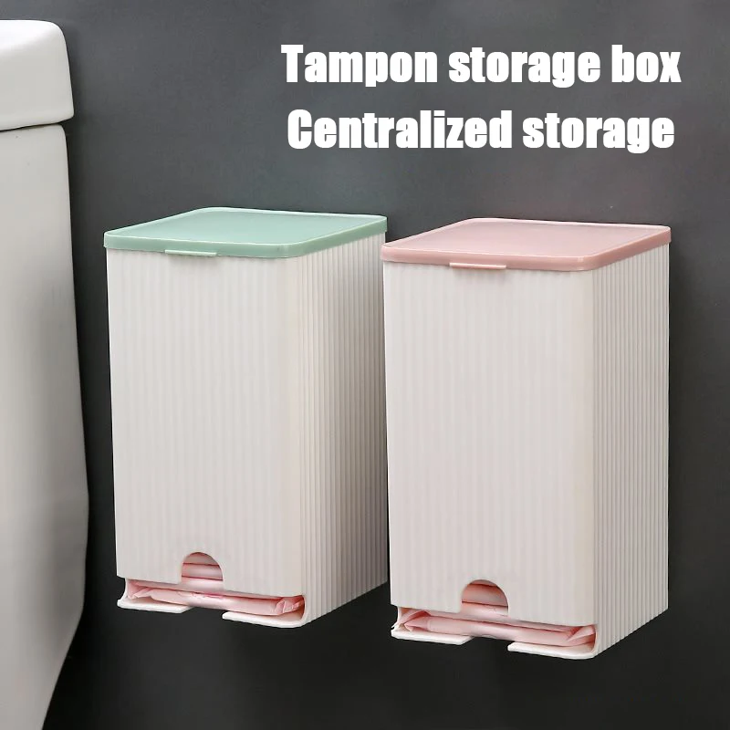 1PCS Wall Mounted Sanitary Napkin Storage Box Tissue Paper And Cotton Swab Storage Box Multifunctional Flip Cover Box