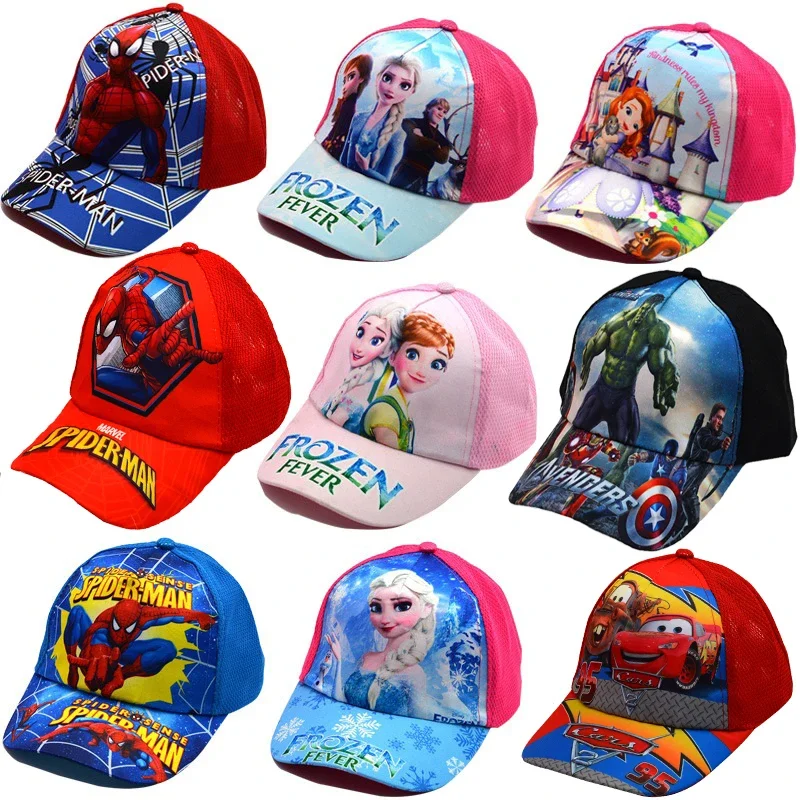 Disney Princess Anime Frozen Mickey Mouse Kids Brand Hat Boy Girl Travel Berretti Da Baseball Spiderman Baby Figure Gift Toys 2-8Y