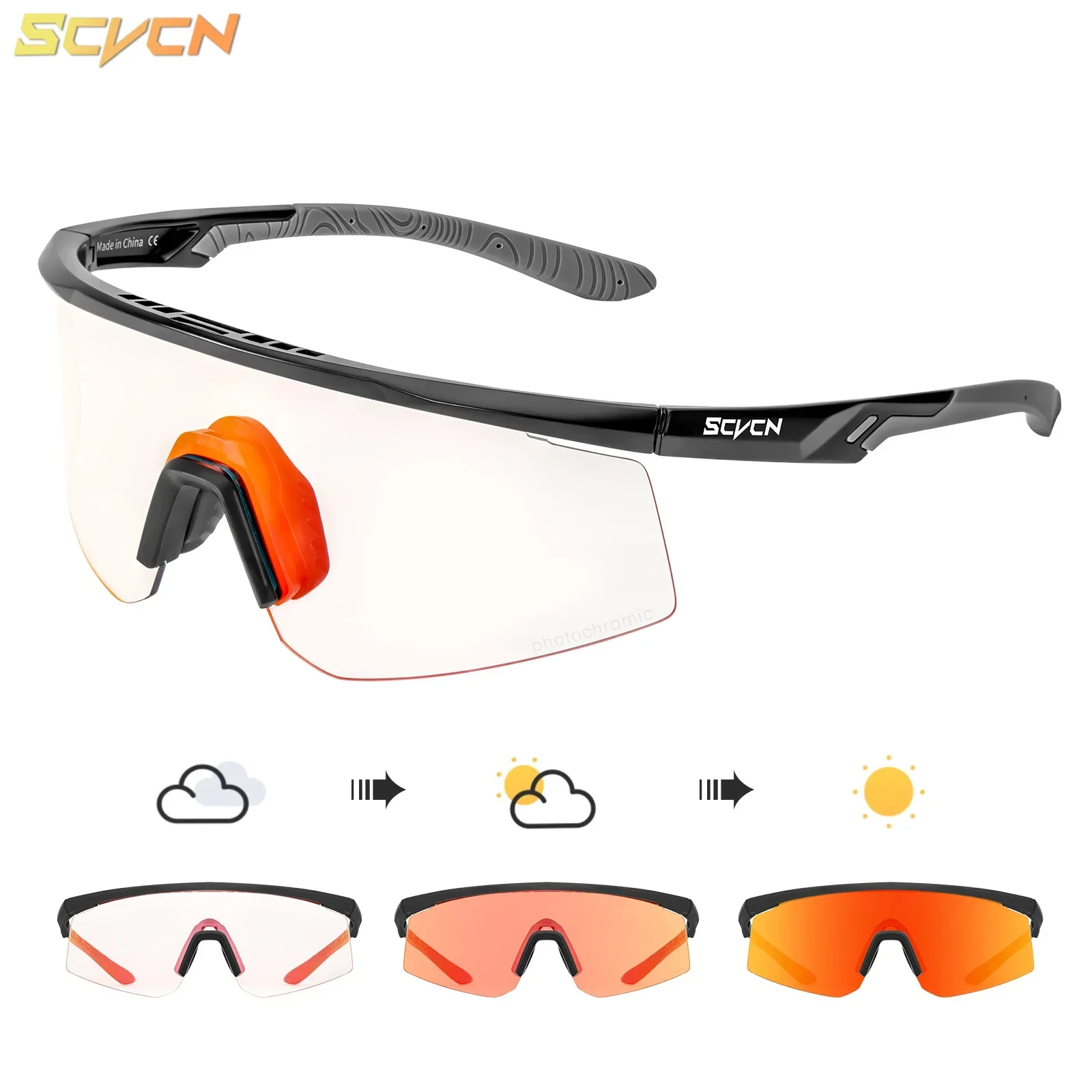 SCVCN Red Photochromic Sunglasses Cycling Glasses Bicycle Glasses Sports Men's MTB Road Bike Eyewear Protection Goggles UV400