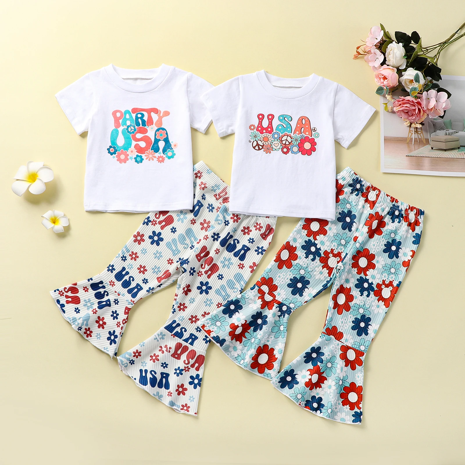 Pudcoco Infant Newborn Baby Girls Pants 2pcs Set Short Sleeve Crew Neck