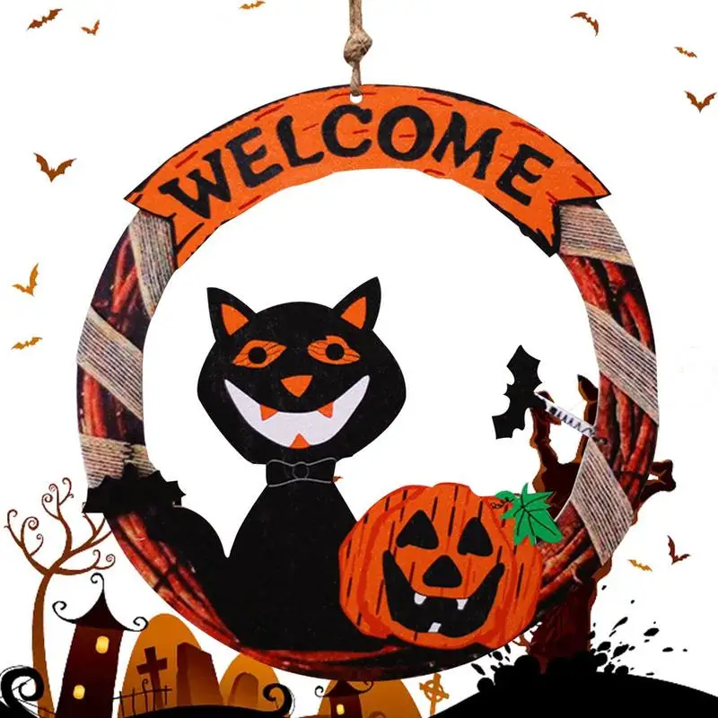 

Halloween Ornaments For Tree Cute Wooden Decorations With Pumpkin And Black Cat Design Welcome Door Hanger Decorative Signs For