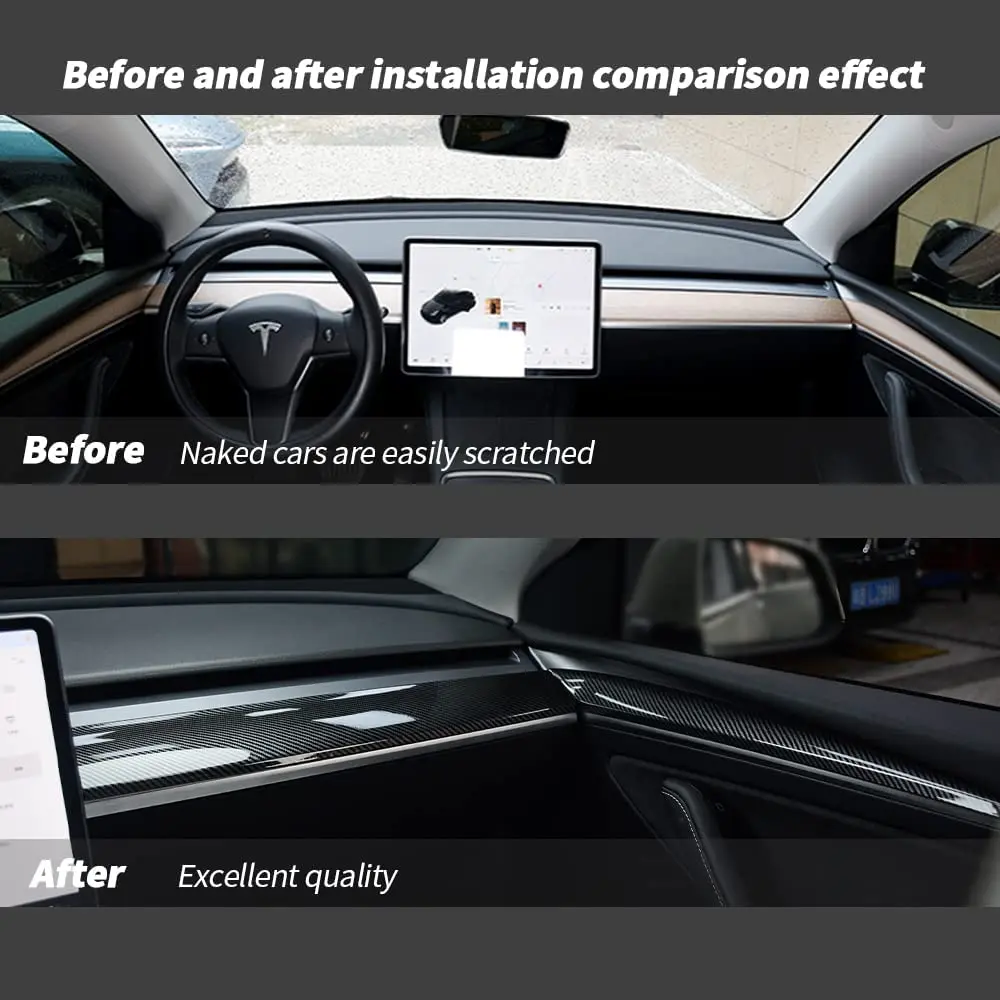 Dashboard Cover Door Trim Panel Caps for Tesla Model 3 Y Interior Front Carbon Fiber ABS Trims Patch Cover Decoration Sticker