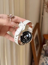 Elegant Genuine Leather Band Strap with Cute Correa Design, Available in 18mm, 20mm, and 22mm - Watch 7 40mm 44mm (White)
