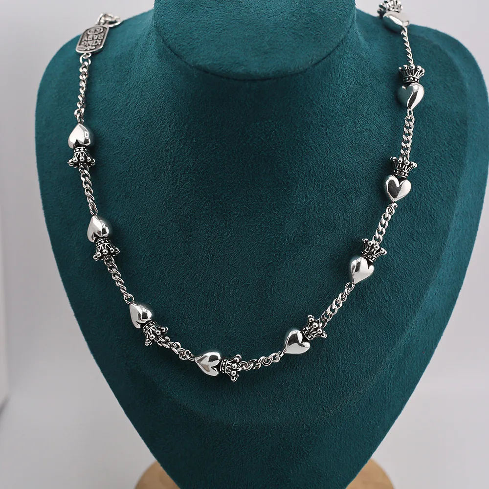 Trendy retro crown love connects wild sweater necklace