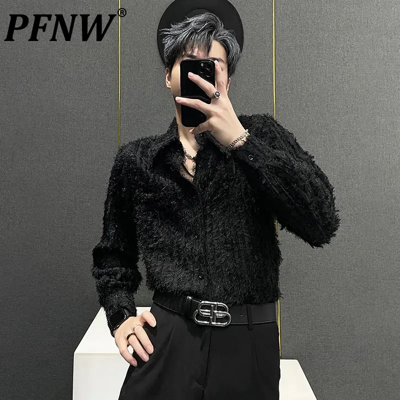 

PFNW Burrs Ripped Men's Long Sleeves Shirt Niche Deisgn Male Cardigan Solid Color High Street Korean Fashion 2023 Autumn 28W1838