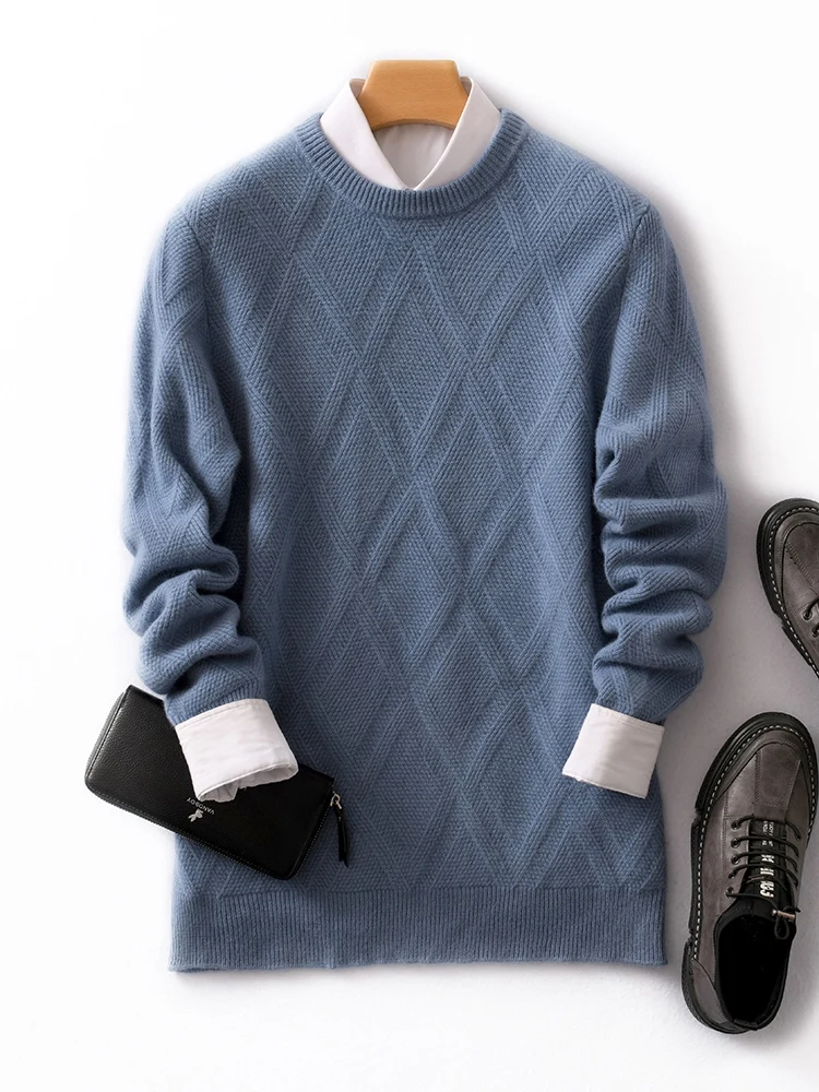 

2023 New Men's Sweater Autumn Winter Thick Long Sleeve O-neck Casual Pullover 100% Merino Wool Warm Soft Cashmere Knitted Jumper
