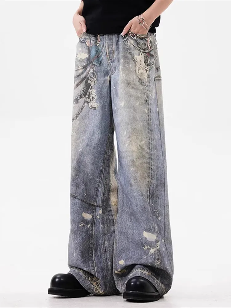 2024 Ropa Y2K Streetwear 3D Graphic Print Baggy Jeans Pants For Men 90S Vintage Clothes Straight Gothic Punk Old Denim Trousers 4