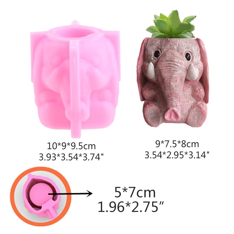 MXME Elephant Flowerpot Pen Holder UV Epoxy Mold Cement Plaster Clay Silicone Mould