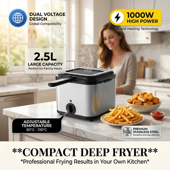 110V 220V 1000W 2.5L Multi Functional Square Electric Fryer Stainless Steel Household Snack Electric Fryer 1
