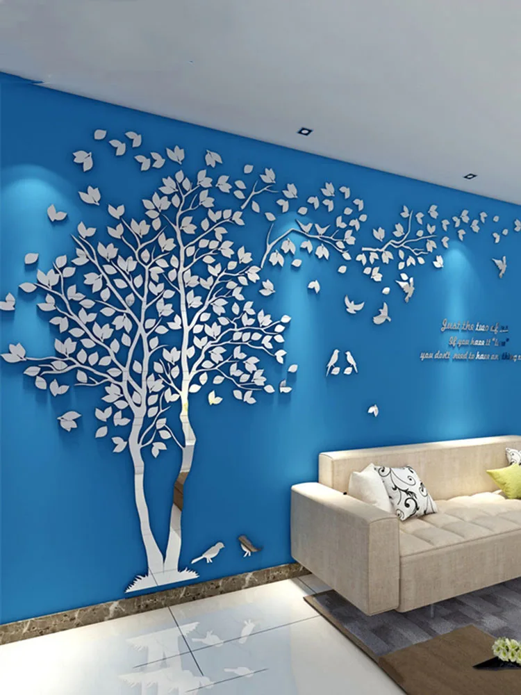 

3D Tree Acrylic Mirror Wall Sticker Decals DIY Art TV Background Wall Poster Bedroom Living Room Wallstickers Home Decoration