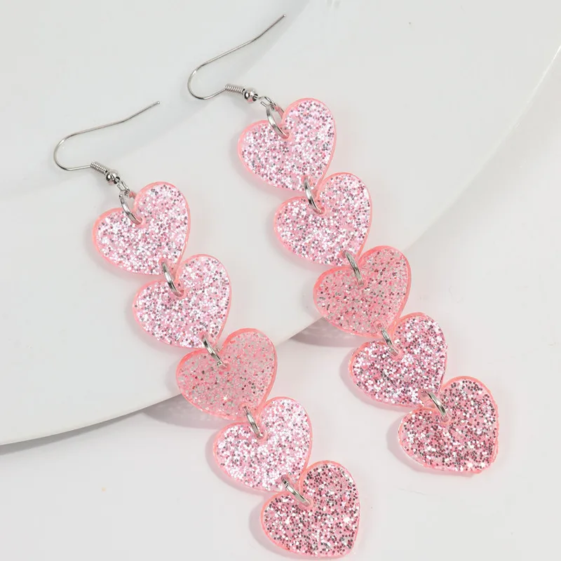 Gioielli Sexy per festa di laurea con stampa leopardata viola Glitter doppio cuore ciondolo regalo di san valentino orecchini pendenti in acrilico