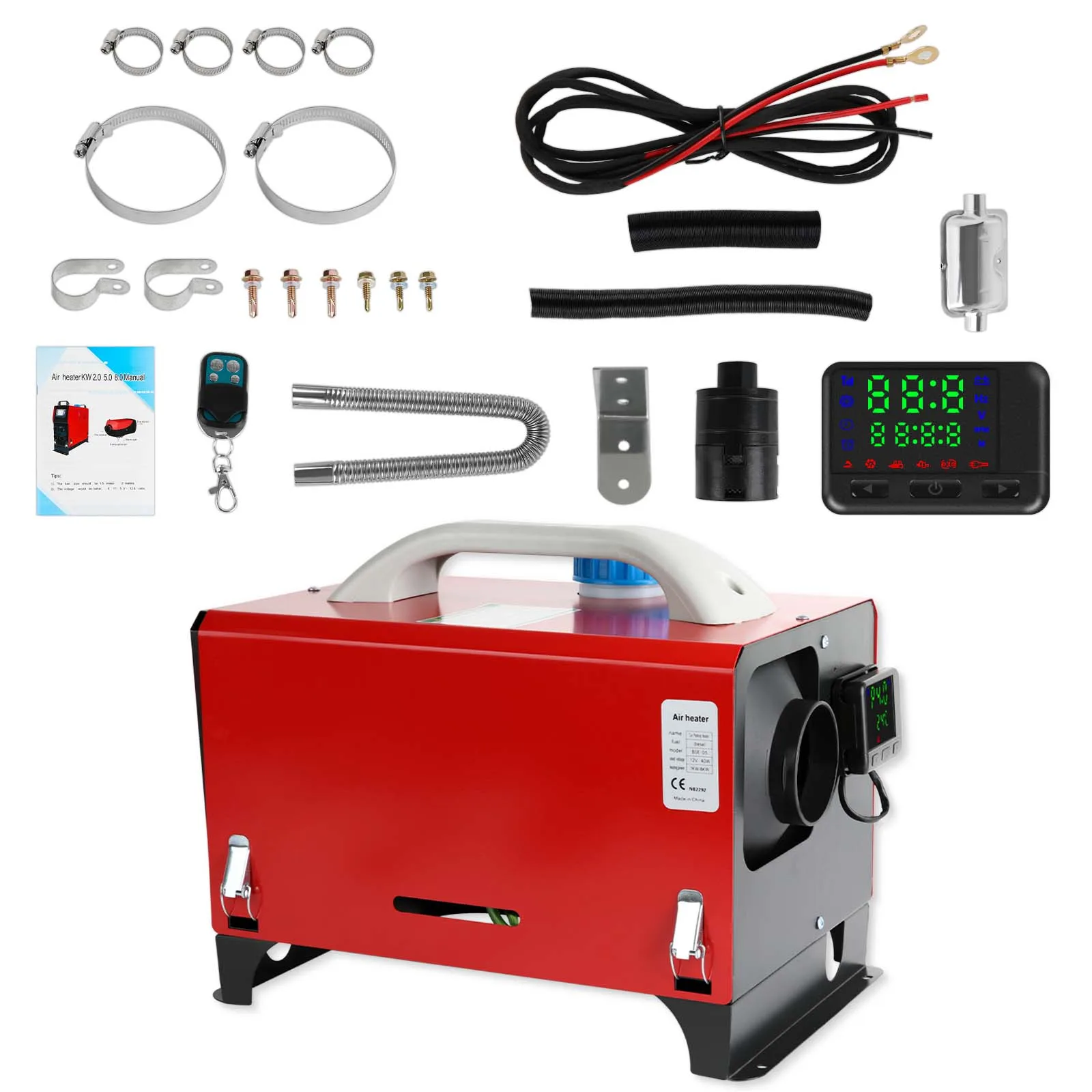 8KW 12V Diesel Air Heater All in One Mini Heater With Silencer LCD Switch Remote Control For Bus Trucks SUV Cars Motorhome RV