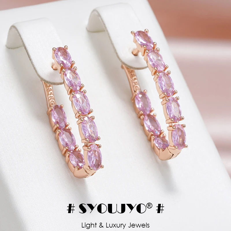 SYOUJYO Shiny Pink Natural Zircon Full Paved Drop Earrings For Women Luxury Party 585 Rose Gold