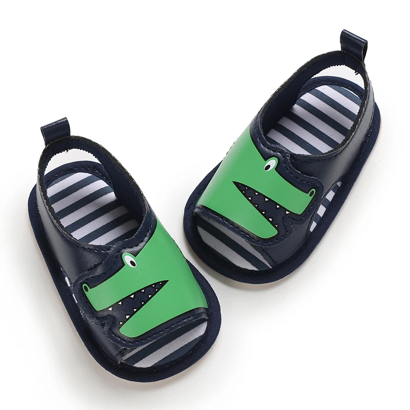 Summer 0-1 Year Old Boys Fashion Cartoon Crocodile PU Baby Sandals Rubber Sole Anti slip Casual Walking Shoes 6