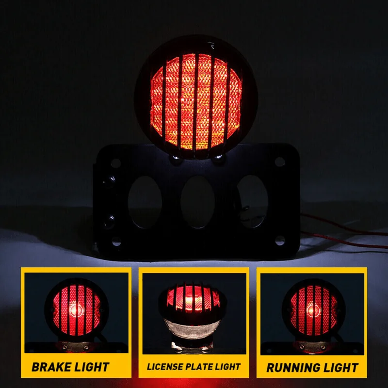 1" Axle Motorcycle LED Side Mount License Plate Bracket Red/White Light 3/4” 12v