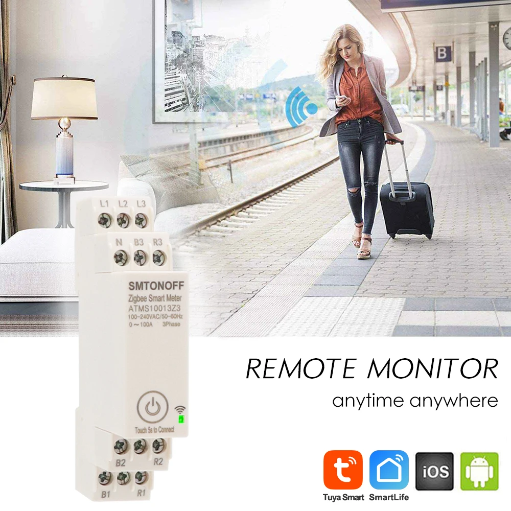 Zigbee Tuya Threee phase 100A Smart Energy Power Monitor with external Current