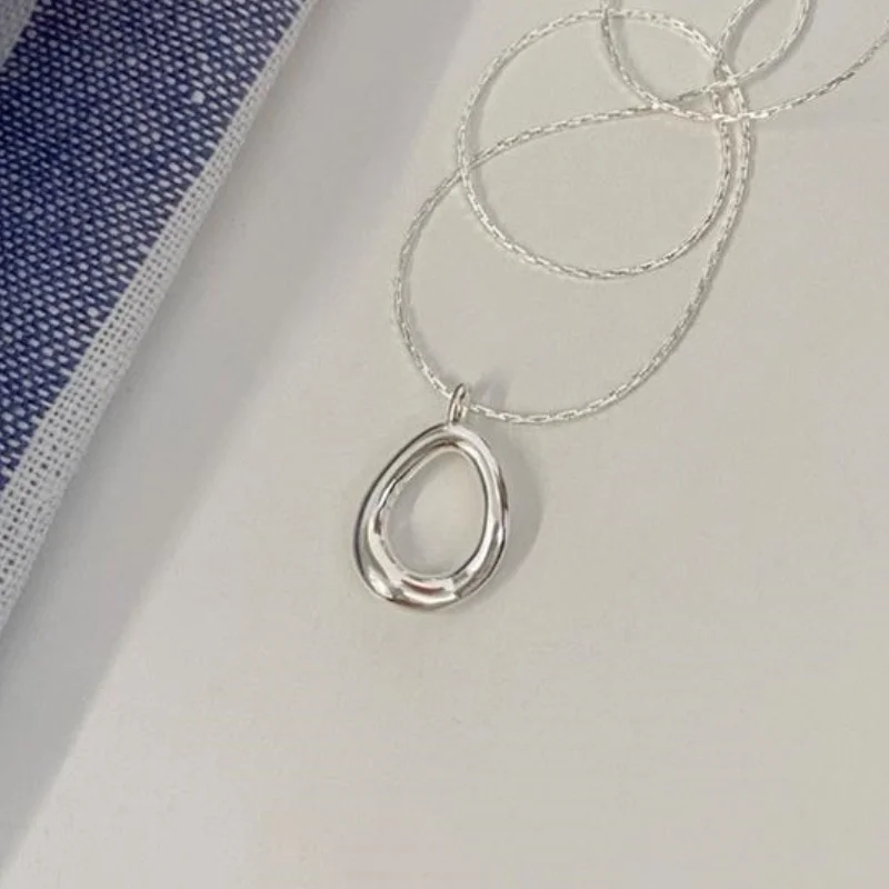 Silver Color Irregular Water droplet Oval Pendant Necklace for Women Trendy Clavicle Choker Friendship Jewelry Accessories Gifts