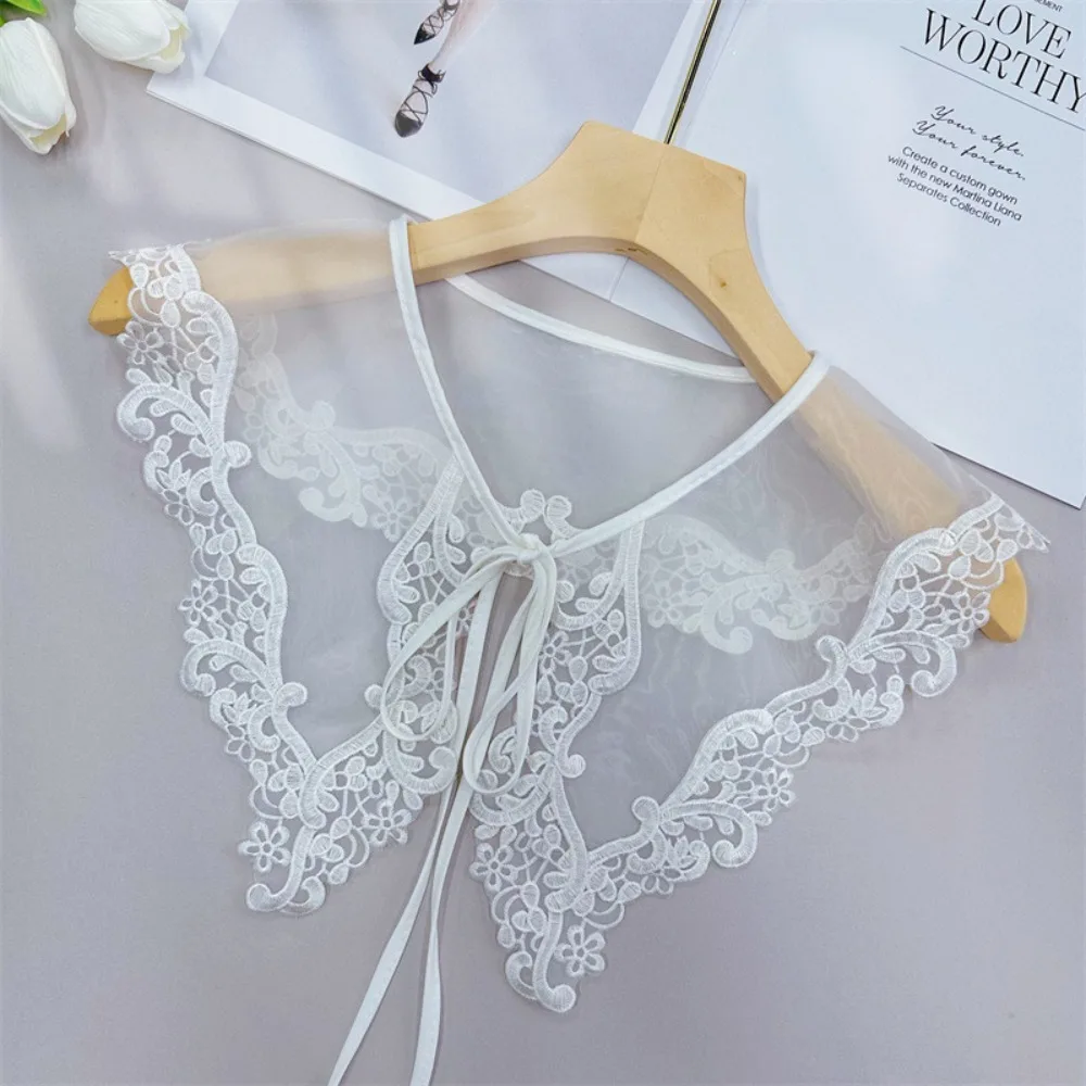 

Organza Embroidery Women's Lace Collar Fake Collar Clothing Accessories Cloak Fake False Collars Lace Up Shawl White