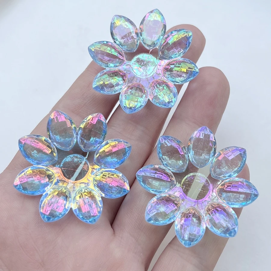 반짝이는 AB 컬러 꽃 아크릴 크리스탈 라인석, DIY 보석 장식, 핸드 데코 라인석, 로트당 8 개, 32mm, 40mm