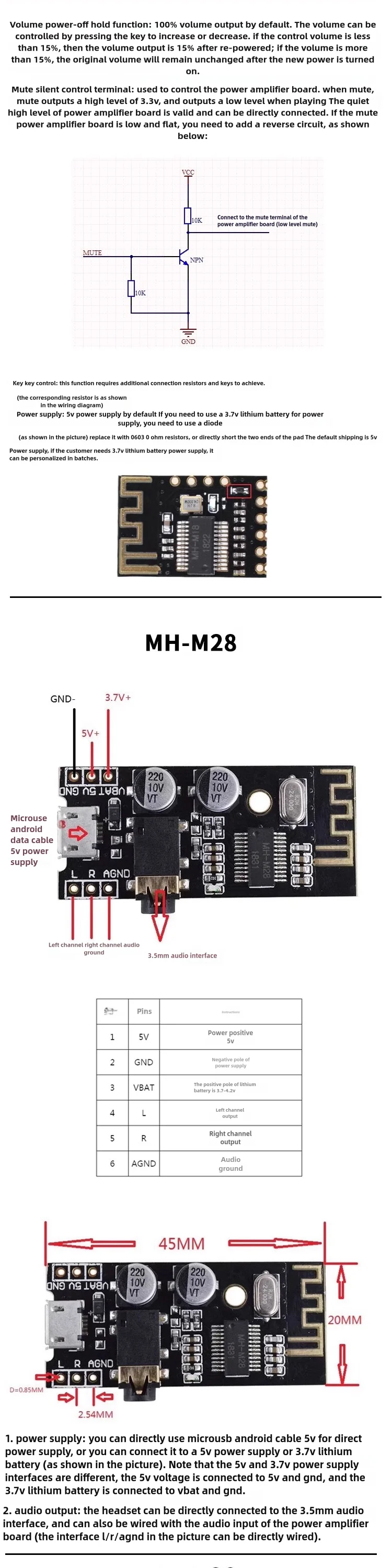 Snvi MH-M18 M28 M38 5.0 Bluetooth Audio-Empfängermodul Bluetooth 4.2 Stereo HIFI Kabelloser MP3-Decoder-Board DIY Lautsprecher-Upgrade – Detail 4