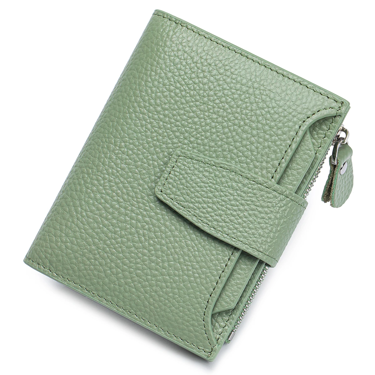 Genuine Leather Women RFID Blocking wallet Large Capacity Bifold Compact Card Holder Wallets Zipper Coin Pocket 4 ID Window