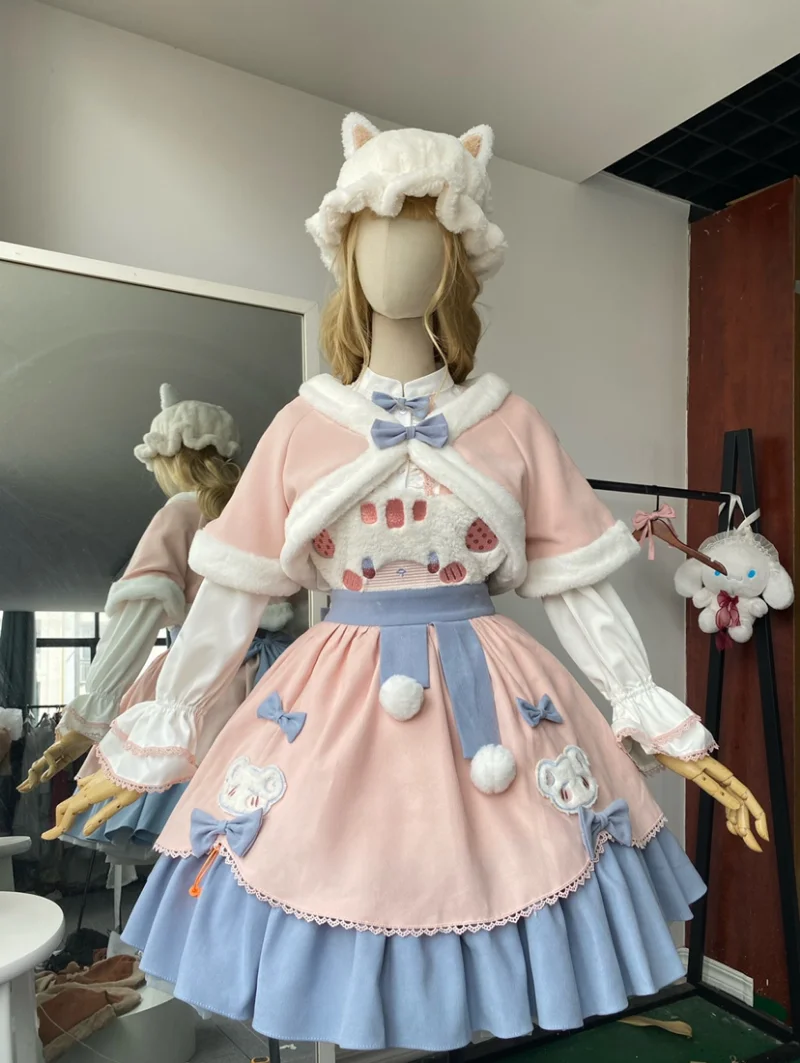 コスプレ フリル ロリータドレス 青と白のストライプ かわいい