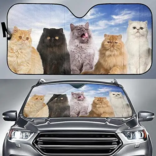 

Cute Persian Cats Blue Sky Pattern Car Sunshade, Persian Cat Family Auto Sunshade for Car Decor, Gift for Persian Cat Mom, Car W