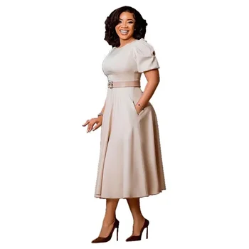 2024 Fashion African Dresses for Women Spring African Short Sleeve O-neck Polyester Midi Dress Dashiki Africa Clothing S-3XL 1