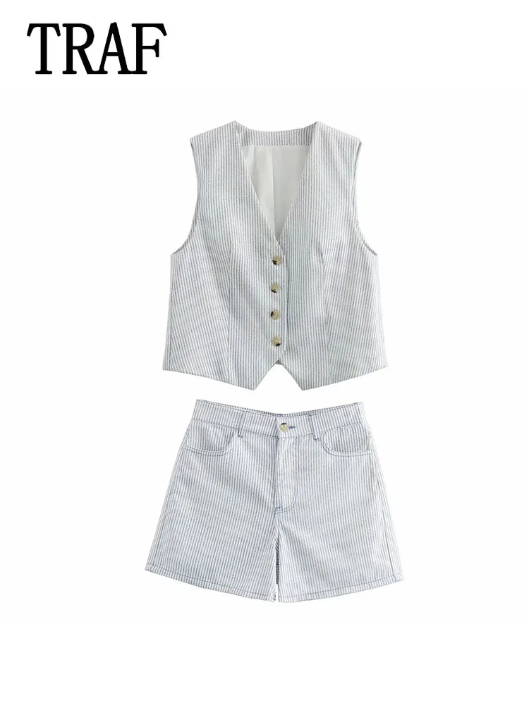 

Комплект из двух предметов TRAF, Женский комплект с шортами с принтом, комплект из двух предметов, модный топ с принтом, женский костюм, женская одежда, 2024