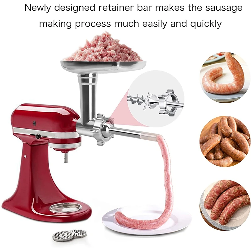 Big Deal Meat Grinder Attachment For Kitchenaid Stand Mixers Sausage Stuffer Tubes, Durable Metal Food Grinder Attachments