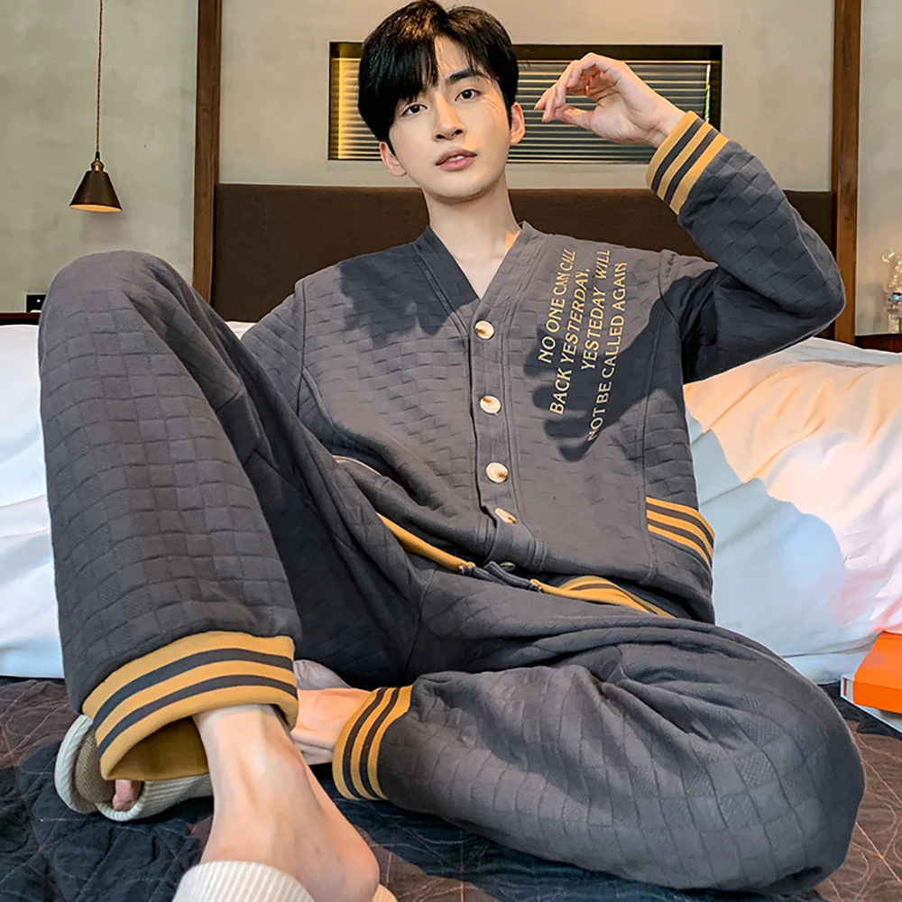 3-Layer Thicken 100% Cotton Warm Sleepwear for Winter Sleeping Pajamas Set Japan Style Hygroscopic Windproof Soft Pyjama Homme