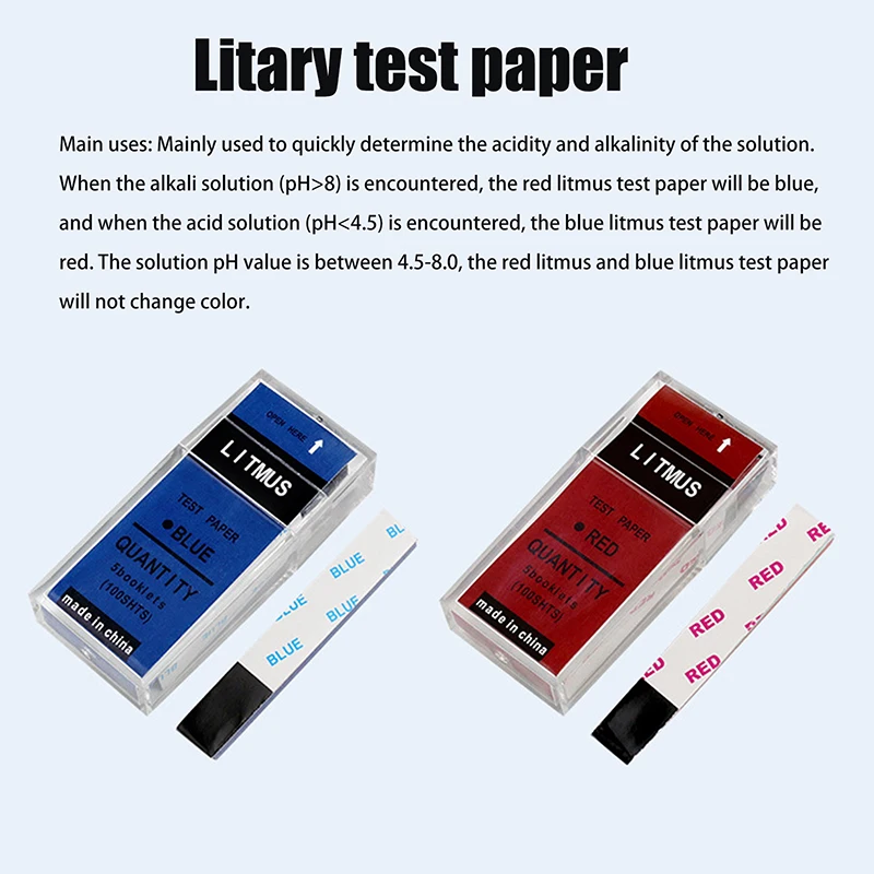 Soil and Water pH Testing Kit; 100 Strips/Box; Red/Blue Litmus Paper for Laboratory Acid Alkali Detection