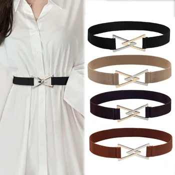 Medium Leather Belts Wide Fashion Elastic Waist Wide Buckle Dress Women Lady Belt Stretch Belt Nice Belts for Women 1