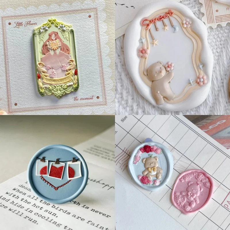 Fire seal cute bear afternoon tea series seal head special embossed brass head DIY envelope invitation stamp toy